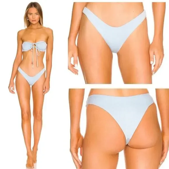 L*SPACE Shimmer Cabana Bikini Bottom Bitsy Sky Blue Stretch Seamless XS NEW - Picture 1 of 11